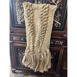 Vntg Huge 1988 ICA Wall Hanging Woven Tapestry Fringe Boho Hippie Burlap 1980s